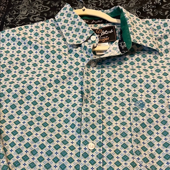 George Strait Wrangler Stylish Geometric Pattern Shirt - Green and White - Picture 8 of 9